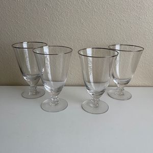 TIFFIN-FRANCISCAN WATER GOBLET,LYNWOOD PATTERN,PLATINUM TRIM Set Of 4.